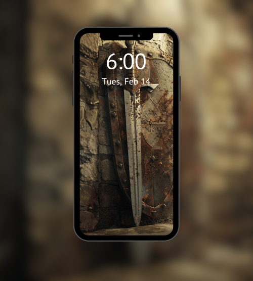 Celtic sword and shield smartphone home screen from Mystic Fyre.