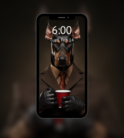 "Distinguished Doberman- Arthur" Doberman drinking coffee wallpaper and mobile home screen, lock screen by MysticFyre