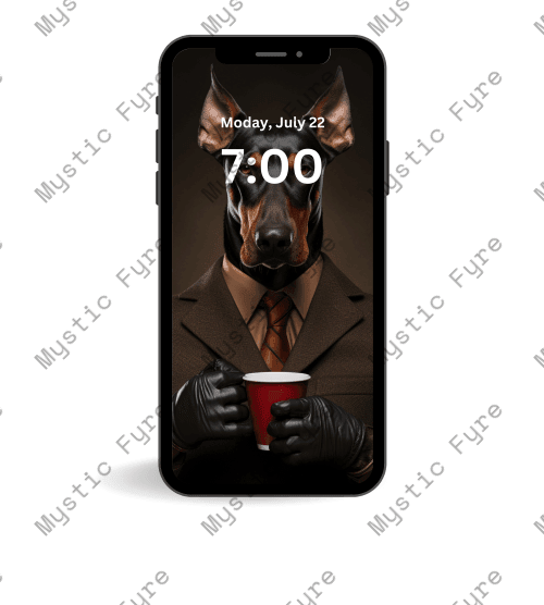 "Distinguished Doberman- Arthur" Doberman drinking coffee wallpaper and screensaver - Mystic Fyre