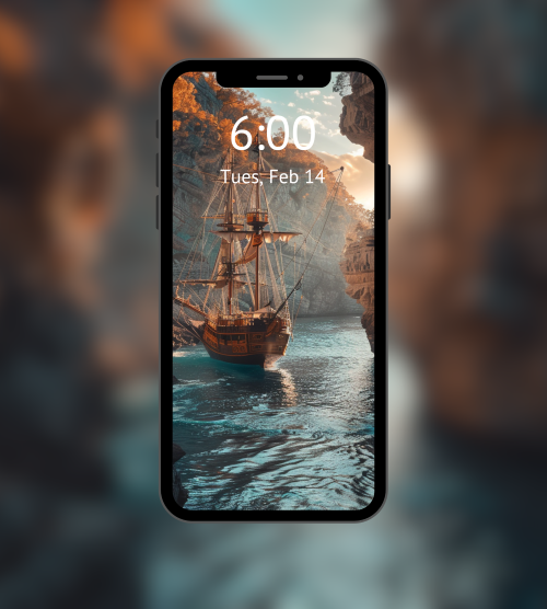 "Coastal Refuge for the Weary" Pirate ship wallpaper and mobile home screen by Mystic Fyre