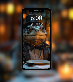 Dinner with Dalton is a funny, fantasy mobile home screen of a charming frog at dinner by Mystic Fyre.